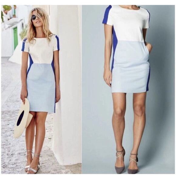 Anthropologie Dresses & Skirts - Boden Anthropologie Colorblock Blue Dress Pockets Career Sz 12 Business Stretchy